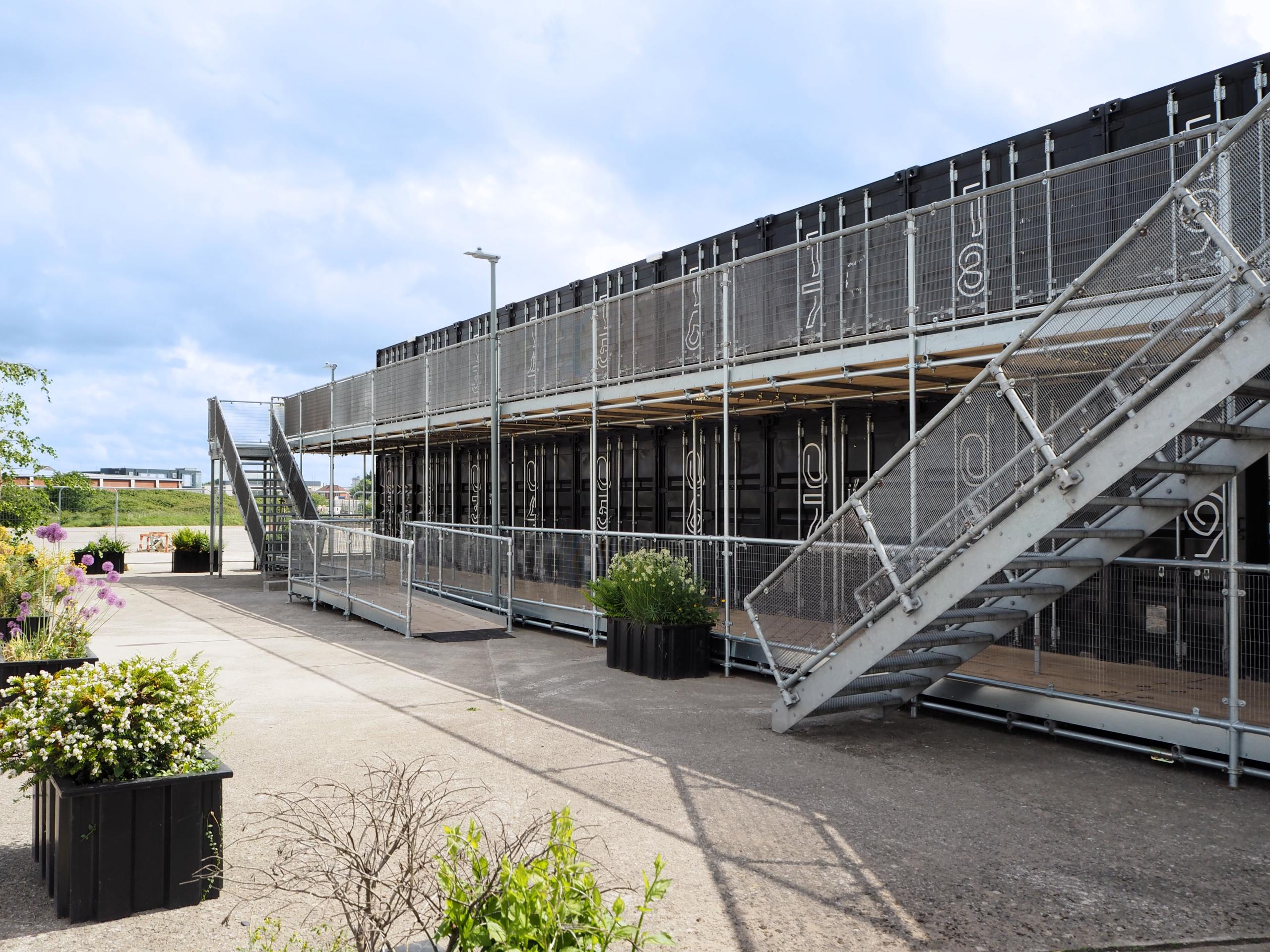 Boxworks refurbished shipping container workspace at Brabazon Bristol
